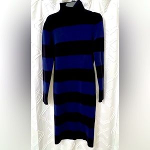 J CREW WOMENS SIZE XS SWEATER DRESS BLUE AND BLACK TURTLE NECK NWT.